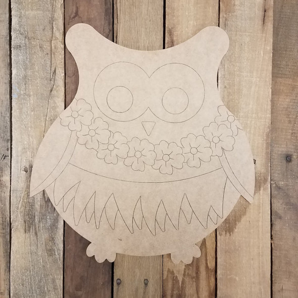 Hawaiian Luau Owl, Paint By Line, Engraved Summer Art Craft