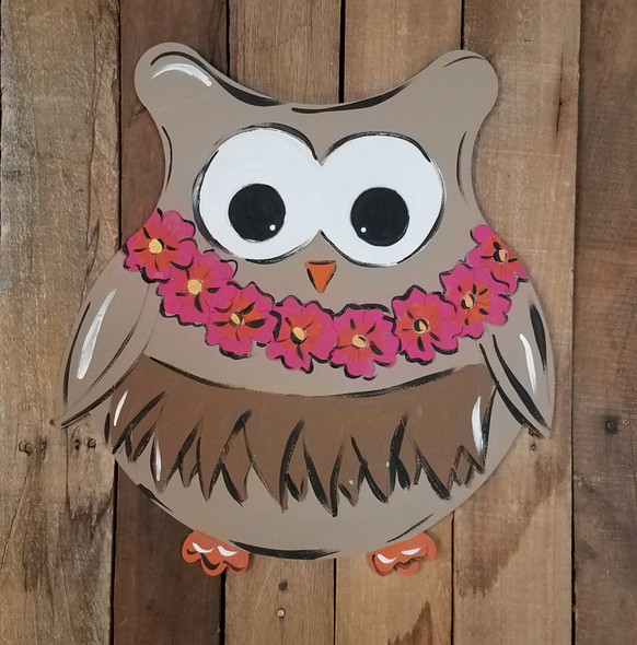 Hawaiian Luau Owl, Paint By Line, Engraved Summer Art Craft