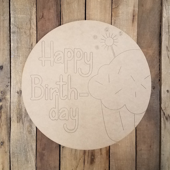 Happy Birthday Cupcake Plaque, Wood Cutout, Shape Paint by Line