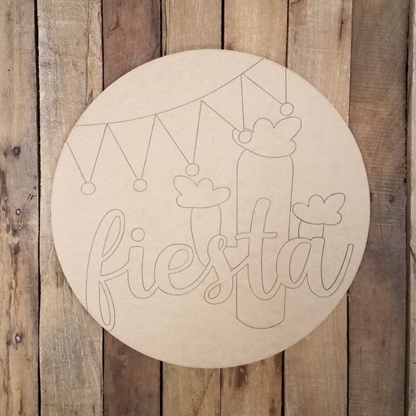 Fiesta Party Circle Plaque, Wood Craft Shape Paint by Line