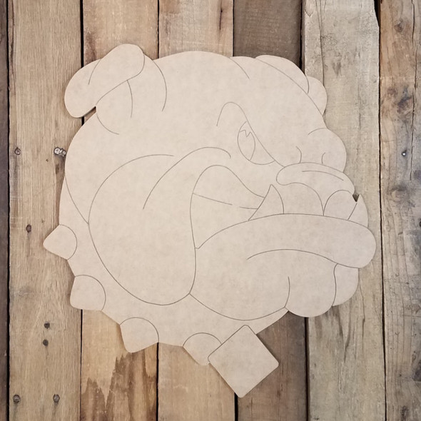 Bulldog Head With Collar, Wood Cutout, Paint by Line