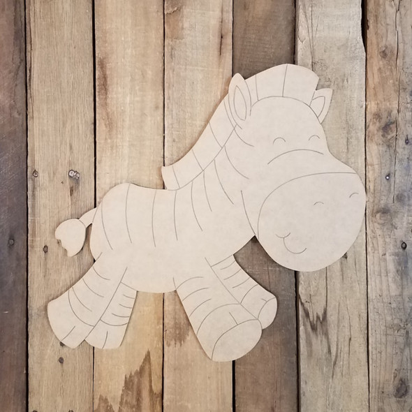 Cartoon Zebra Wood Cutout, Unfinished Craft, Paint by Line