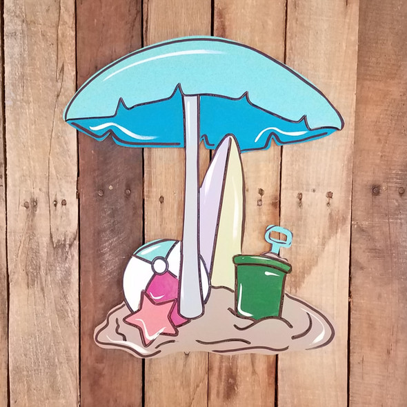 Beach Umbrella Scene Tropical Wood Shape, Paint by Line