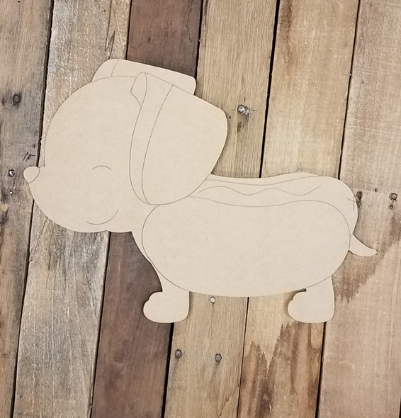 Weiner Dog Puppy, Wood Cutout, Paint by Line