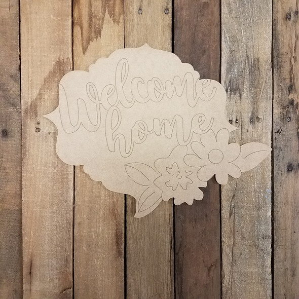 Welcome Home Flower Plaque, Wood Cutout, Paint by Line WS