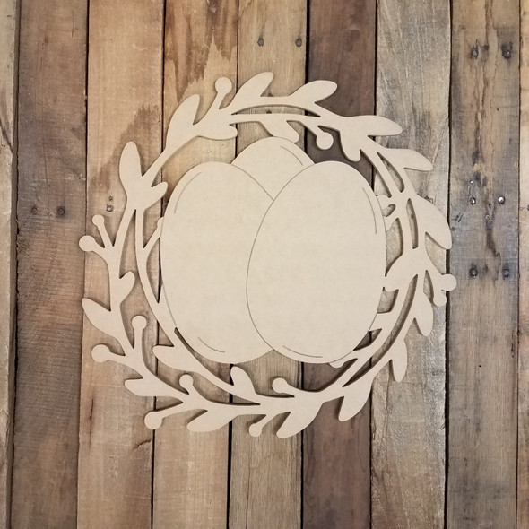 Easter Wreath with Eggs Wood Cutout, Shape, Paint by Line WS