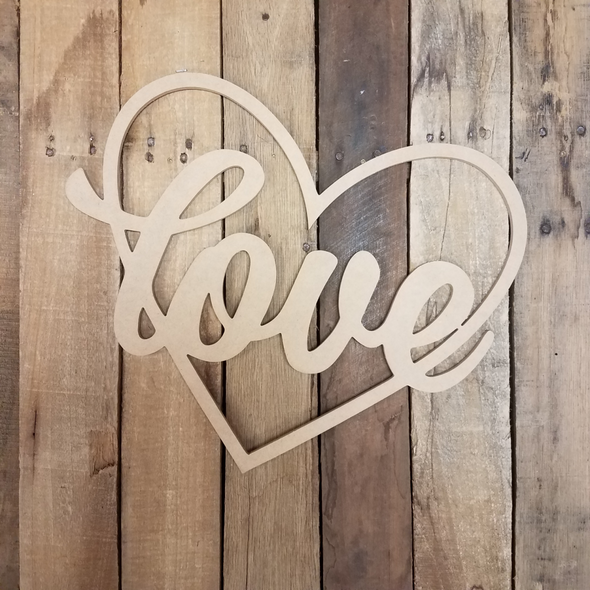 Valentine Love Word Heart Outline, Wooden Unfinished DIY Craft WS