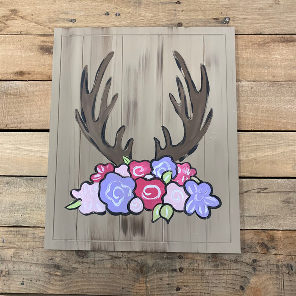 Floral Deer Antler on Beaded Board, Wood Cutout, Paint by Line WS