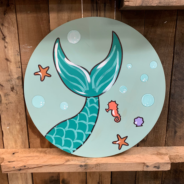 Mermaid Ocean Circle, Unfinished Shape, Paint by Line WS