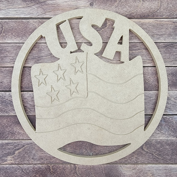 USA American Flag Circle, Engraved DIY Craft Shape WS