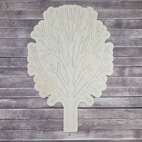 Bushy Tree With Leaves, Wooden Shape Unfinished Cutout, Paint By Line WS