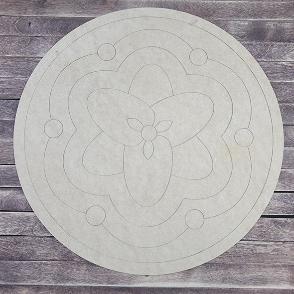 Geometric Flower Design Circle, Wood Cutout, Shape, Paint by Line