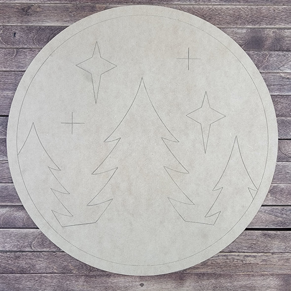 Winter Night Circle Design, Paint by Line, Wood Craft Cutout