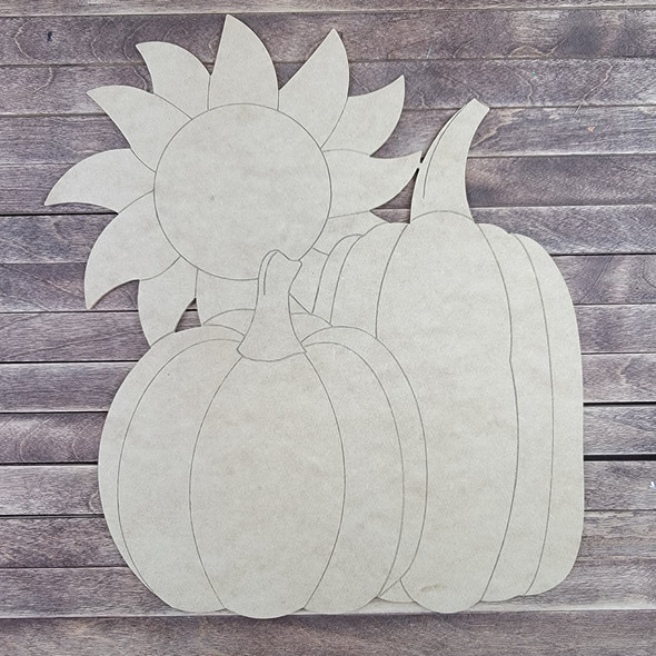Pumpkins With Sunflower, Paint by Line ,Wood Craft Cutout WS