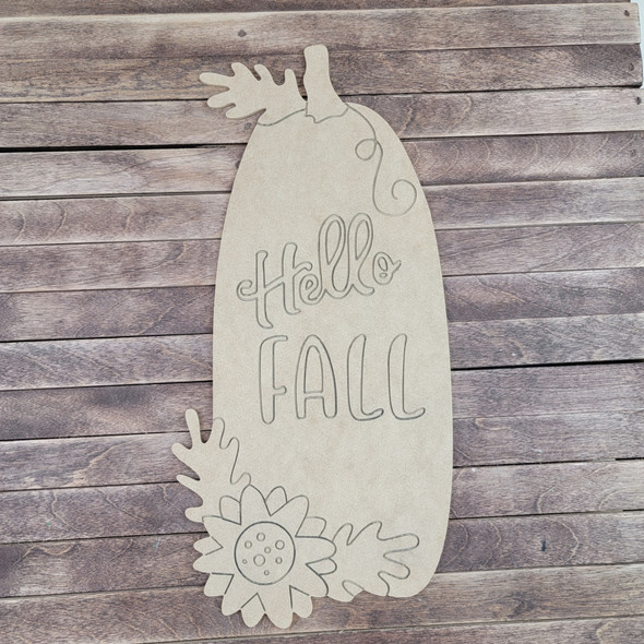 Hello Fall Pumpkin Shape With Flowers, Paint by Line ,Wood Craft Cutout WS