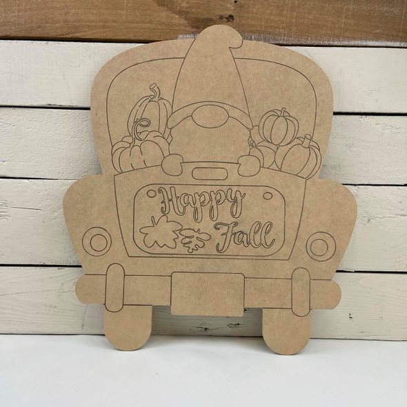 Fall Gnome Truck, Unfinished Wood Cutout, Paint by Line, WS