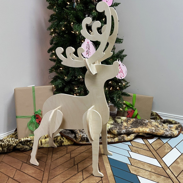 Reindeer Yard Art (Baby Rudolf with Full Antlers) 1/2'' Pine Christmas Decor WS