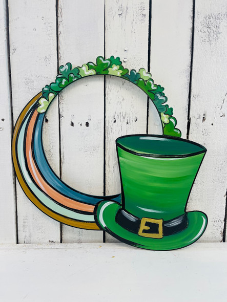 St. Patrick's Day Wreath, Leprechaun Hat with Rainbow and Clover, Leprechaun , Unfinished Craft, DIY Art, WS