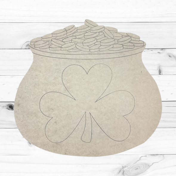 Pot of Gold with Clover Engraved, Unfinished Craft, DIY Art, WS