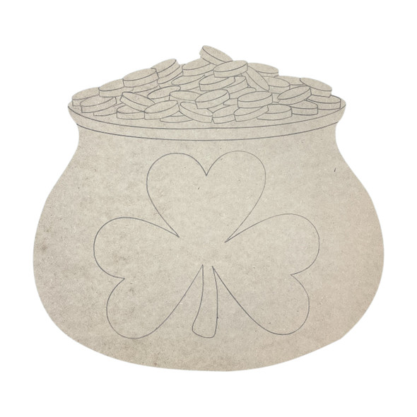 Pot of Gold with Clover Engraved, Unfinished Craft, DIY Art, WS
