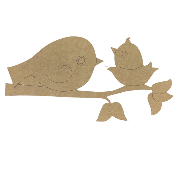 Bird & Baby Bird on Tree Branch, Unfinished Craft Shape, WS