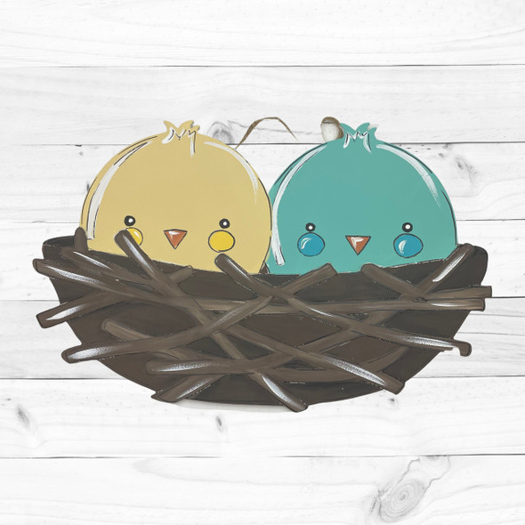 Twin Chick in Birds Nest, Unfinished Craft Shape, WS