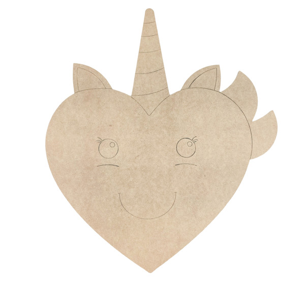 Happy Heart with Magical Unicorn Horn Shape, Kids Craft Shape Line, Unfinished Craft Shape