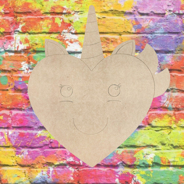 Happy Heart with Magical Unicorn Horn Shape, Kids Craft Shape Line, Unfinished Craft Shape