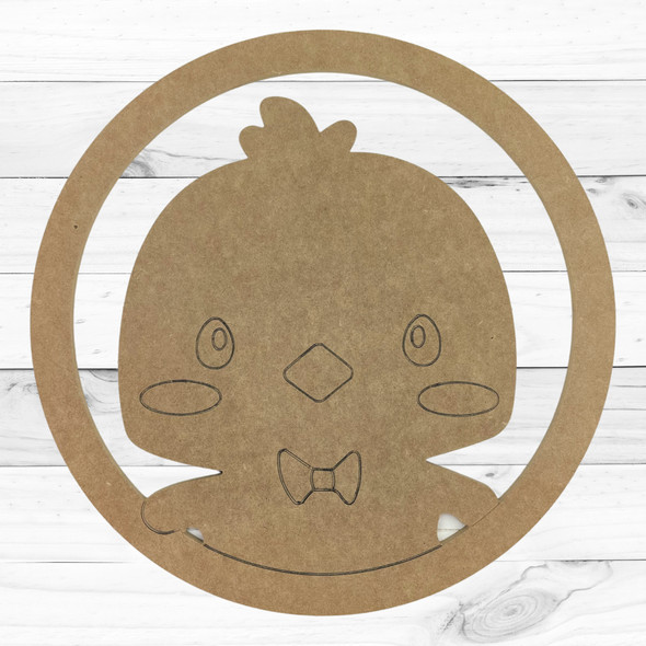 Round Frame with Baby Boy Chick Inside, Unfinished Craft Shape