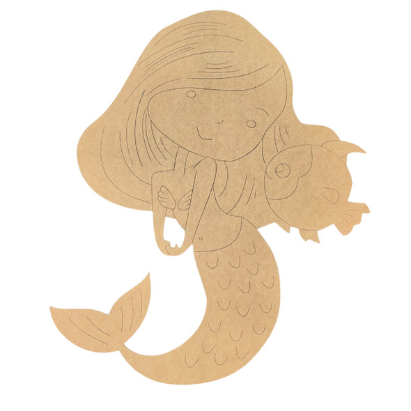 Mermaid & Fishy, Kids Craft Shape, Unfinished Craft Shape