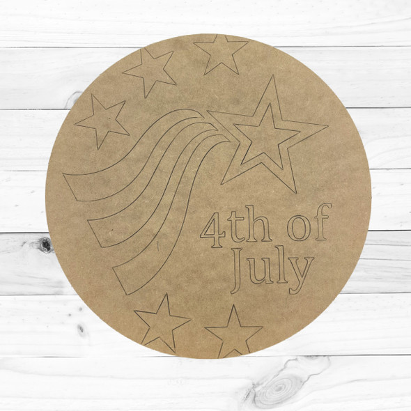 "4th of July" Stars & Stripes Round Sign, Patriotic Shape, Unfinished Craft Shape