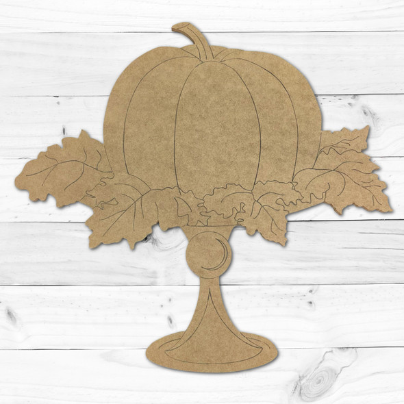 Pumpkin on Cake Stand, Traditional Style, Unfinished Craft Shape