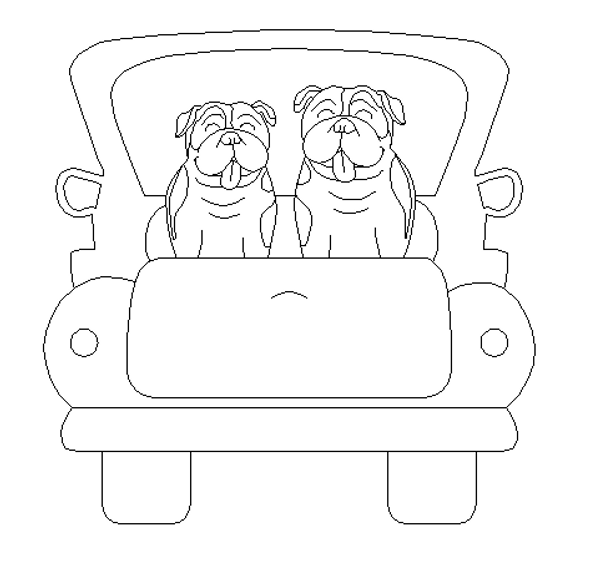 Rear Truck View with 2 Bulldogs, Unfinished Craft Shape, WS