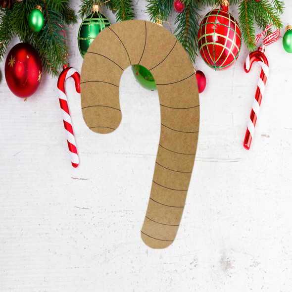 Candy Cane, Unfinished Cutout, Wooden Shape, Paintable Wooden MDF