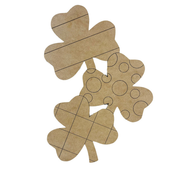 Cluster of Clovers with Designs, Paint By Line MDF Wooden Craft, Unfinished Craft