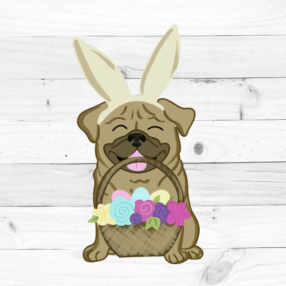 Pug with Bunny Ears., Paint By Line MDF Wooden Craft, Unfinished Craft, DIY Craft Art, Unfinished Craft