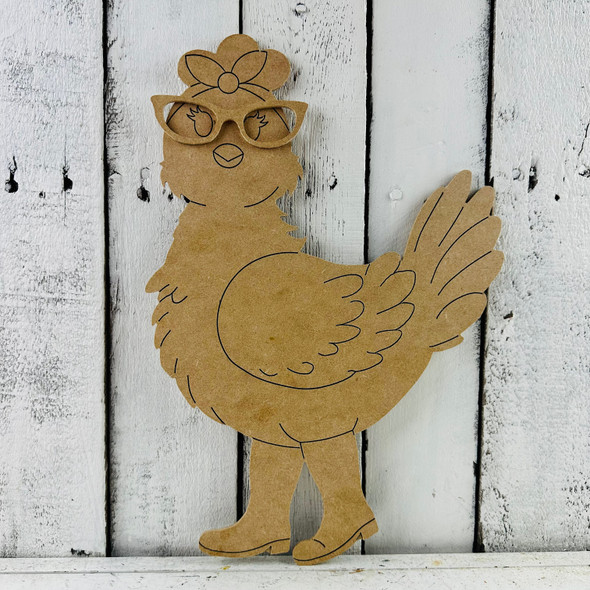 2-Piece set, Chicken with Rainboots & Bandana & Glasses, Paint By Line MDF Wooden Craft, Unfinished Craft, DIY Craft Art,