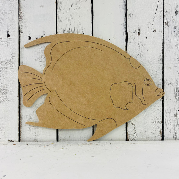 Queen Angel Fish, Aquatic Shape Unfinished Wood Cutout, Paint by Line