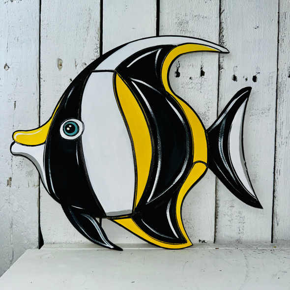 Striped Angel Fish, Aquatic Shape Unfinished Wood Cutout, Paint by Line