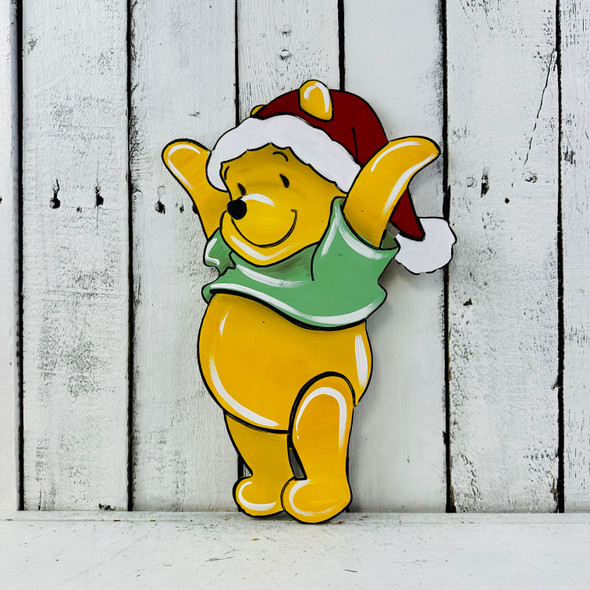 Bear with Santa Hat, Christmas Shape Unfinished Wood Cutout, Paint by Line