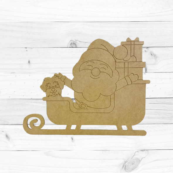 Unfinished Santa and Yorkie in Sleigh