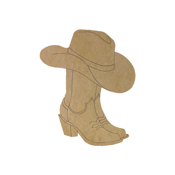 Cowboy Hat with Boots, Western Shape Unfinished Wood Cutout