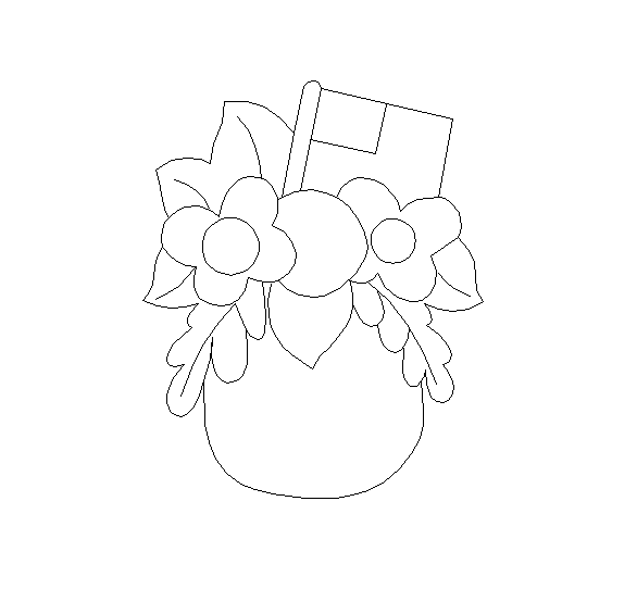 Flowerpot with Flags, PatrioticShape Unfinished Wood Cutout, Paint By Line