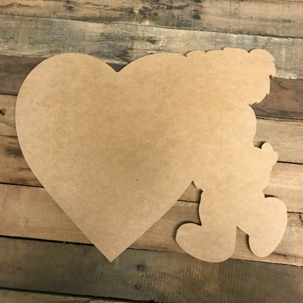 Teddy Bear with Heart Unfinished Valentine Cutout, Wooden Shape WS