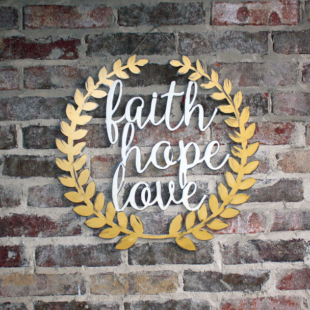 Unfinished Roman Wreath"Faith, Hope, Love" Word Phrase
