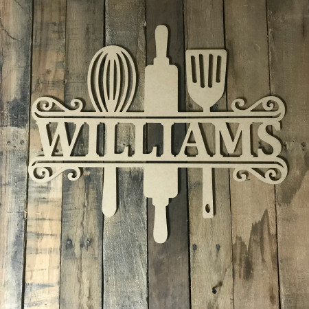 Kitchen, Custom Family Name Frame, Unfinished Wooden Sign WS
