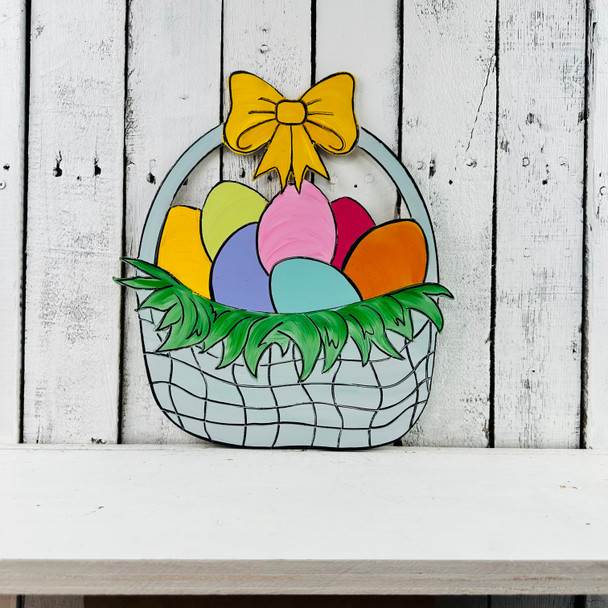 Paint by Line, Easter Egg in Basket, Unfinished Wood Shape
