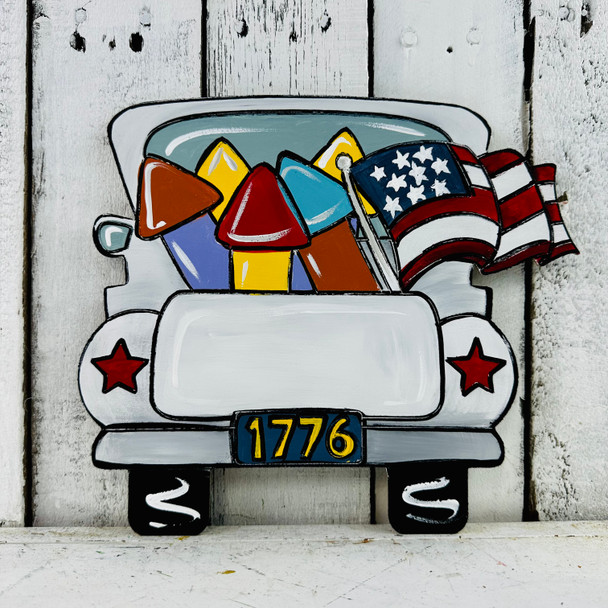 Paint by Line, 4th of July Truck, Unfinished Wood Shape