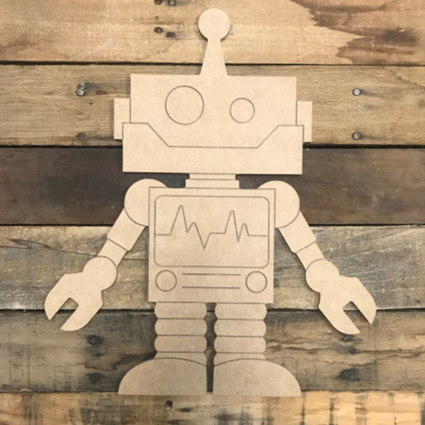 Paint by Line, Original Robot, Unfinished Wooden Cutout Craft