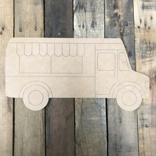 Ice Cream truck, Unfinished Wooden Cutout, Paint by Line
